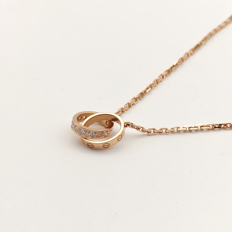 CARTIER LOVE18K金半鑽雙環項鏈18K玫瑰金/鑽石項鏈玫瑰金-2