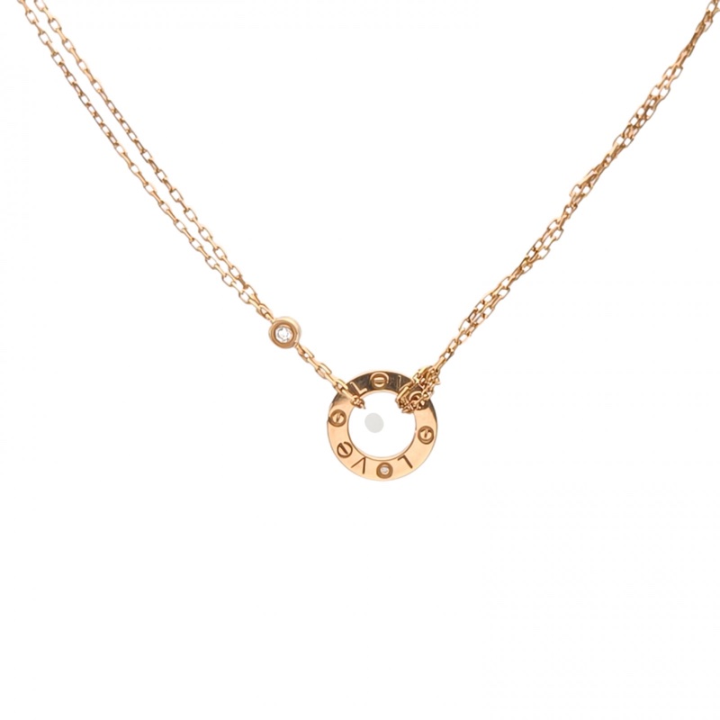 CARTIER LOVE18K金小餅鑲嵌2顆鑽石項鏈18K玫瑰金/鑽石項鏈-0