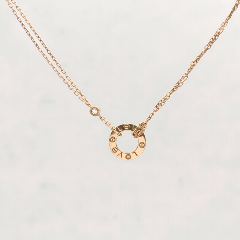 CARTIER LOVE18K金小餅鑲嵌2顆鑽石項鏈18K玫瑰金/鑽石項鏈-1