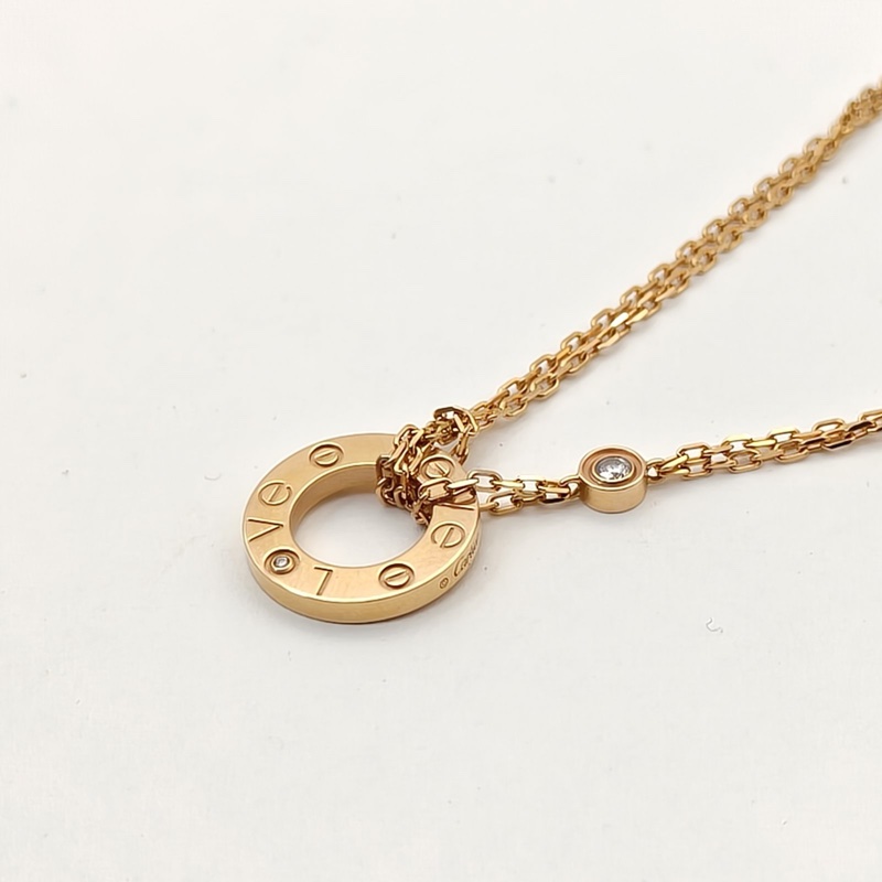 CARTIER LOVE18K金小餅鑲嵌2顆鑽石項鏈18K玫瑰金/鑽石項鏈-2
