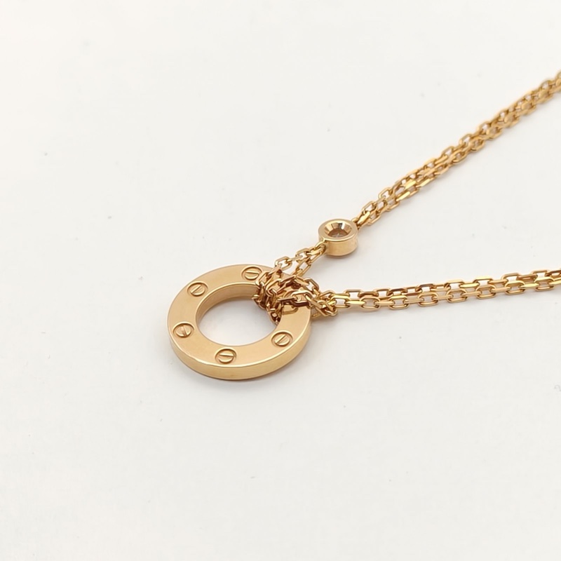 CARTIER LOVE18K金小餅鑲嵌2顆鑽石項鏈18K玫瑰金/鑽石項鏈-3