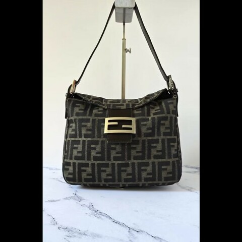 【LA LUNE】絕版中古包 Fendi Zucca咖啡色老花腋下包 側背包 單肩包 二手包