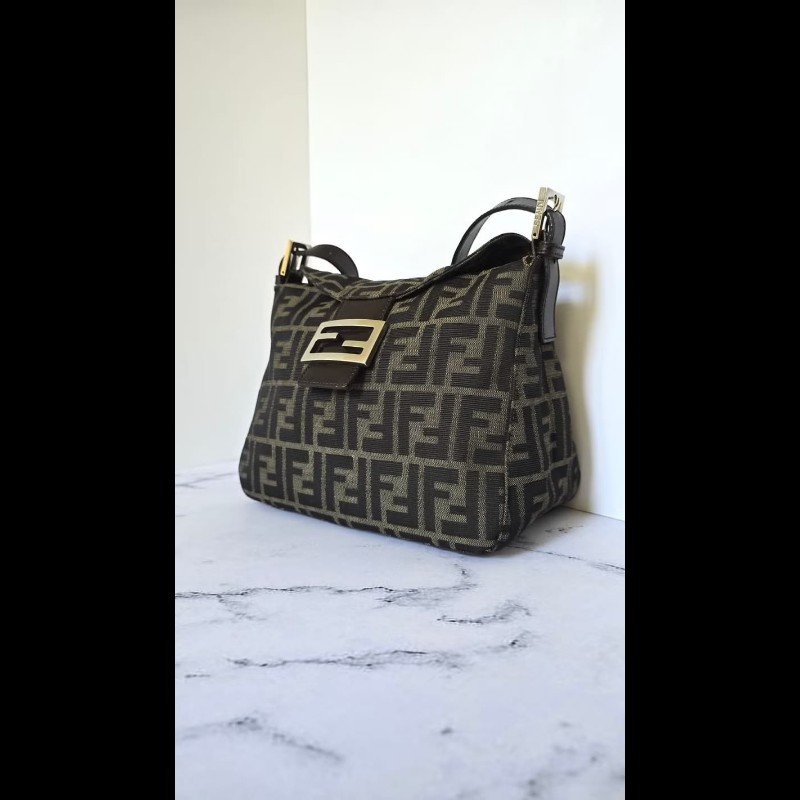 【LA LUNE】絕版中古包 Fendi Zucca咖啡色老花腋下包 側背包 單肩包 二手包-1