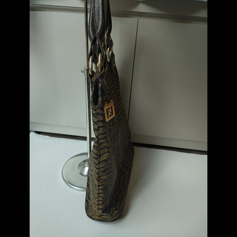 Fendi 咖把動物紋FF布直式托特包-6