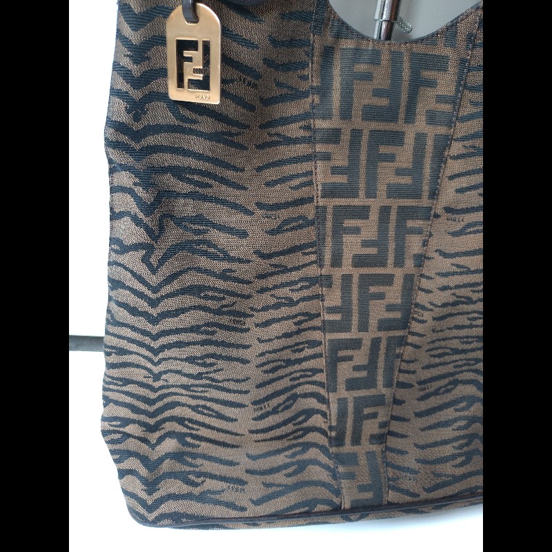 Fendi 咖把動物紋FF布直式托特包-8