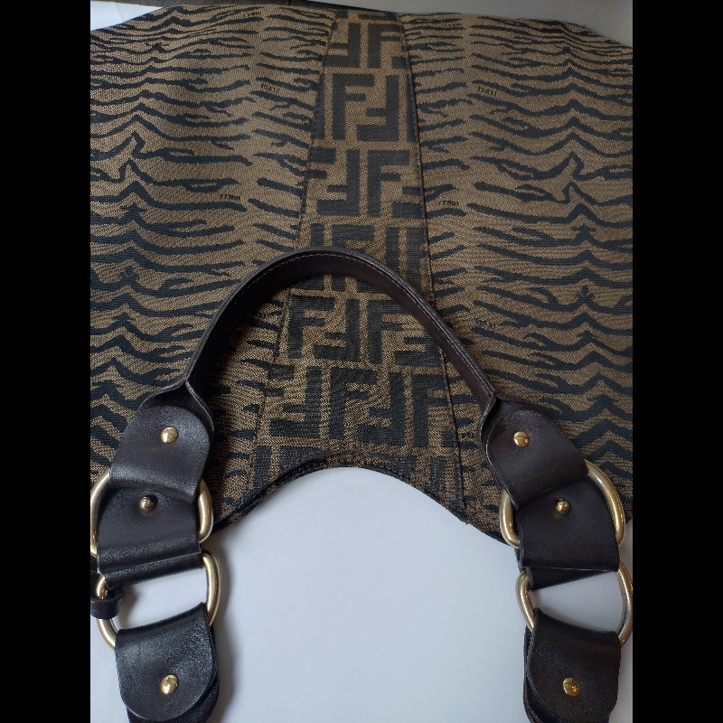 Fendi 咖把動物紋FF布直式托特包-14