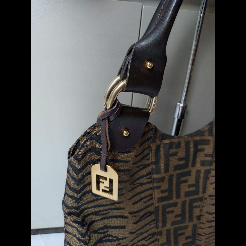 Fendi 咖把動物紋FF布直式托特包-34
