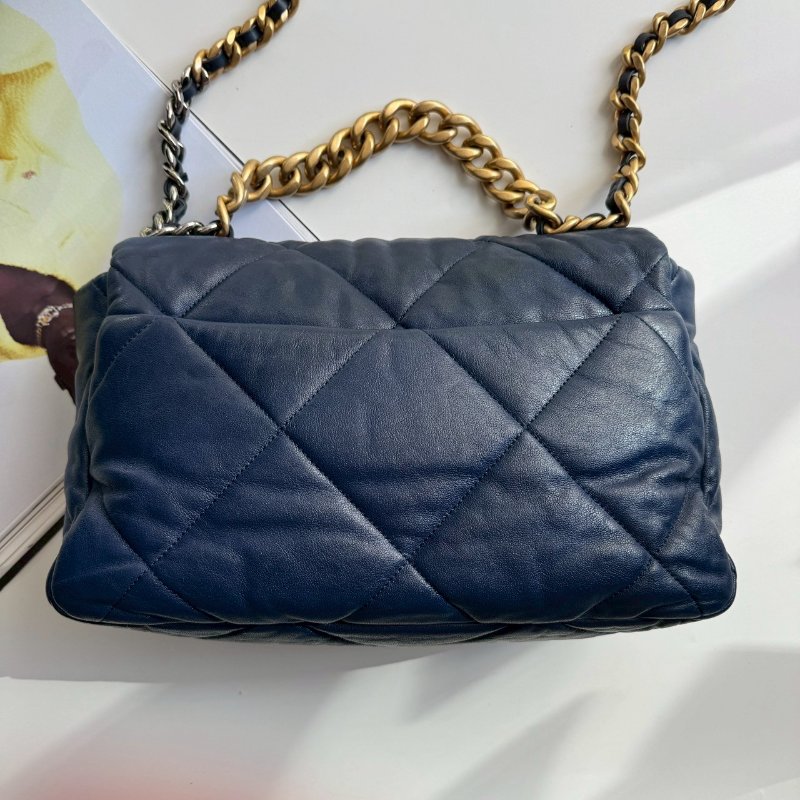 ‼️9成新 Chanel 深藍色羊皮19金釦手提肩背包-1