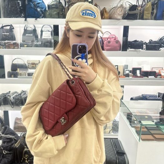 東區正精品㊣CHANEL 香奈兒酒紅色菱格紋羊皮銀釦三層掀蓋肩背包風琴包斜背包 RZ4368-2