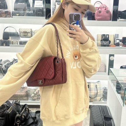 東區正精品㊣CHANEL 香奈兒酒紅色菱格紋羊皮銀釦三層掀蓋肩背包風琴包斜背包 RZ4368-3