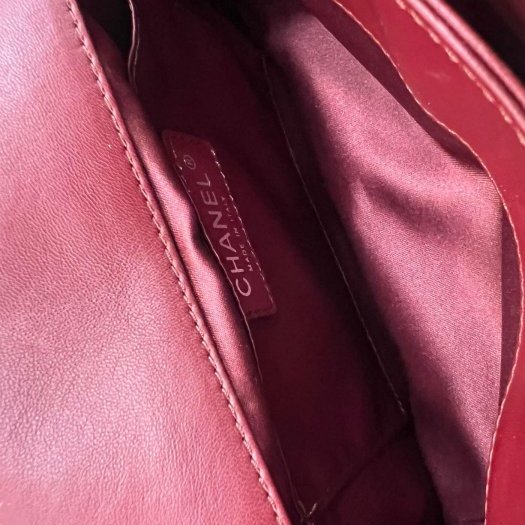 東區正精品㊣CHANEL 香奈兒酒紅色菱格紋羊皮銀釦三層掀蓋肩背包風琴包斜背包 RZ4368-7