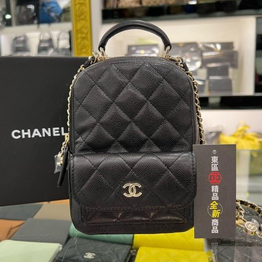 東區正精品㊣CHANEL AP3753 全新香奈兒黑色荔枝皮牛皮前口袋金釦拉鍊迷你後背包斜背包小書包 RZ4680-0