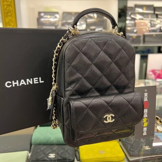 東區正精品㊣CHANEL AP3753 全新香奈兒黑色荔枝皮牛皮前口袋金釦拉鍊迷你後背包斜背包小書包 RZ4680-2