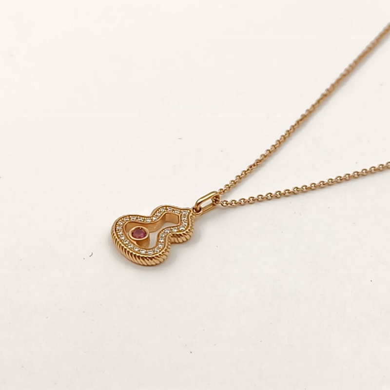 Qeelin 18K玫瑰金鑽石PetiteWulu葫蘆邊鑲鑽紅寶石項鏈-2