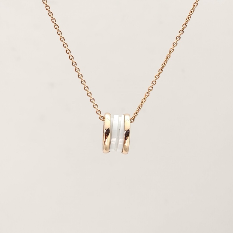 BVLGARI B.ZERO1彈簧項鏈三環扣18K玫瑰金/白陶瓷項鏈-1