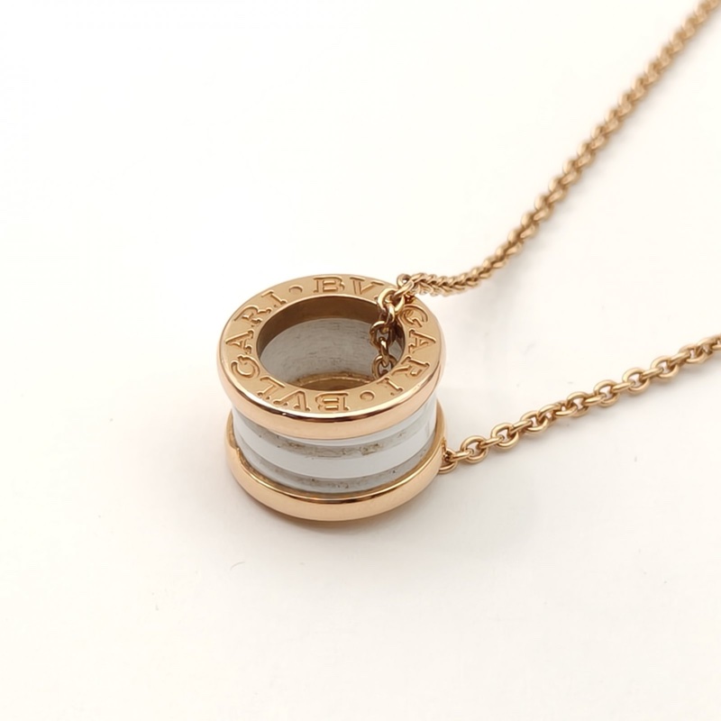 BVLGARI B.ZERO1彈簧項鏈三環扣18K玫瑰金/白陶瓷項鏈-2