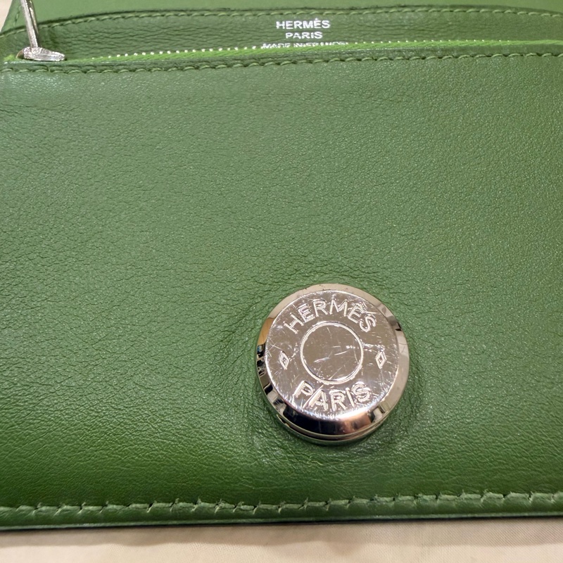 Hermes Dogon Compact 愛馬仕 綠色皮革 銀扣 錢包 皮夾-3
