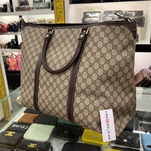 東區正精品㊣GUCCI 201482 PVC拼咖啡皮邊拉鍊手提包托特包 RZ4364-8