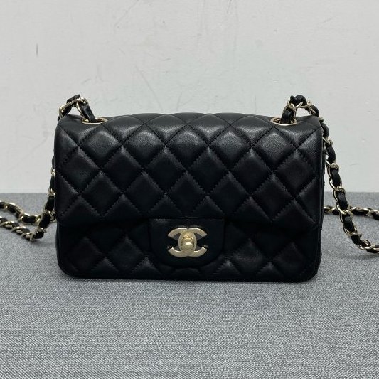 香奈兒/Chanel 黑色金扣羊皮 大mini鏈條包-0