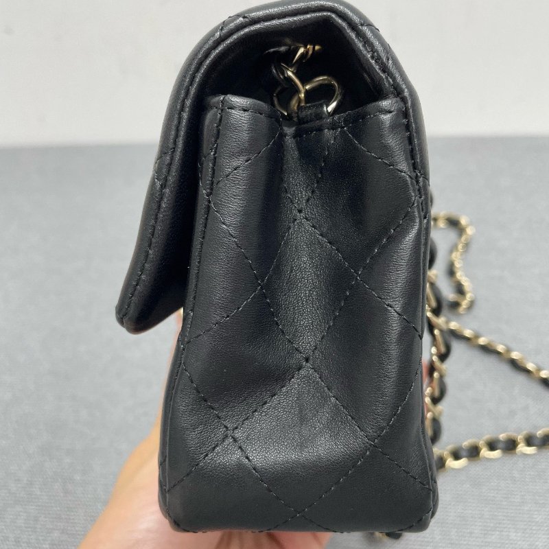 香奈兒/Chanel 黑色金扣羊皮 大mini鏈條包-2