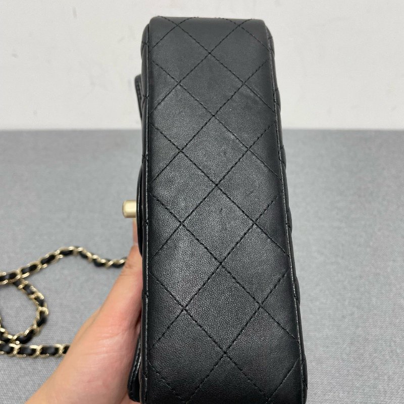 香奈兒/Chanel 黑色金扣羊皮 大mini鏈條包-4