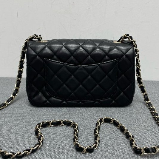 香奈兒/Chanel 黑色金扣羊皮 大mini鏈條包-6