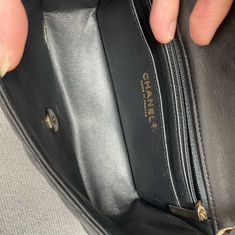 香奈兒/Chanel 黑色金扣羊皮 大mini鏈條包-8