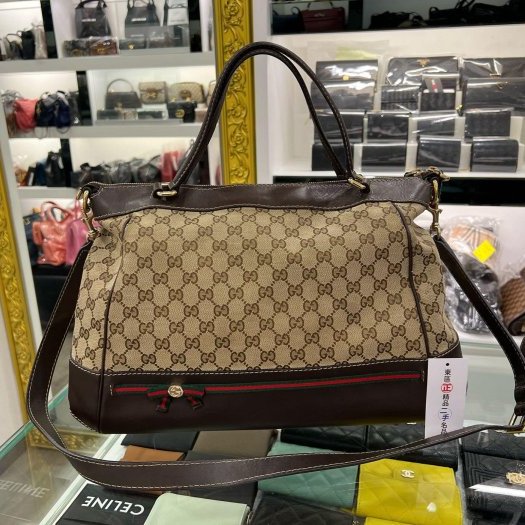 東區正精品㊣Gucci 257349 緹花布紅綠紅蝴蝶結手提包斜背包兩用包 RZ4365-0