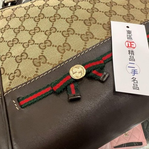 東區正精品㊣Gucci 257349 緹花布紅綠紅蝴蝶結手提包斜背包兩用包 RZ4365-3