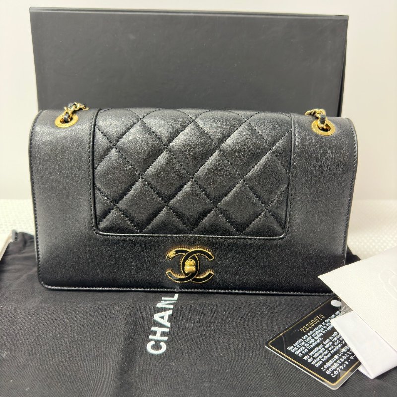 香奈兒/Chanel 雙C琺瑯扣 黑金鏈條包-0