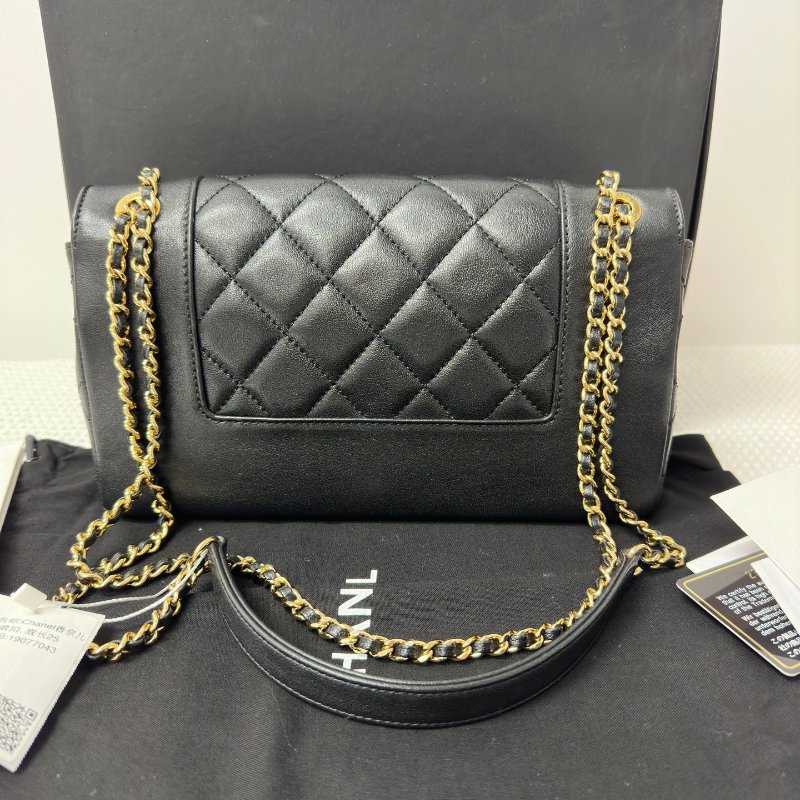 香奈兒/Chanel 雙C琺瑯扣 黑金鏈條包-1