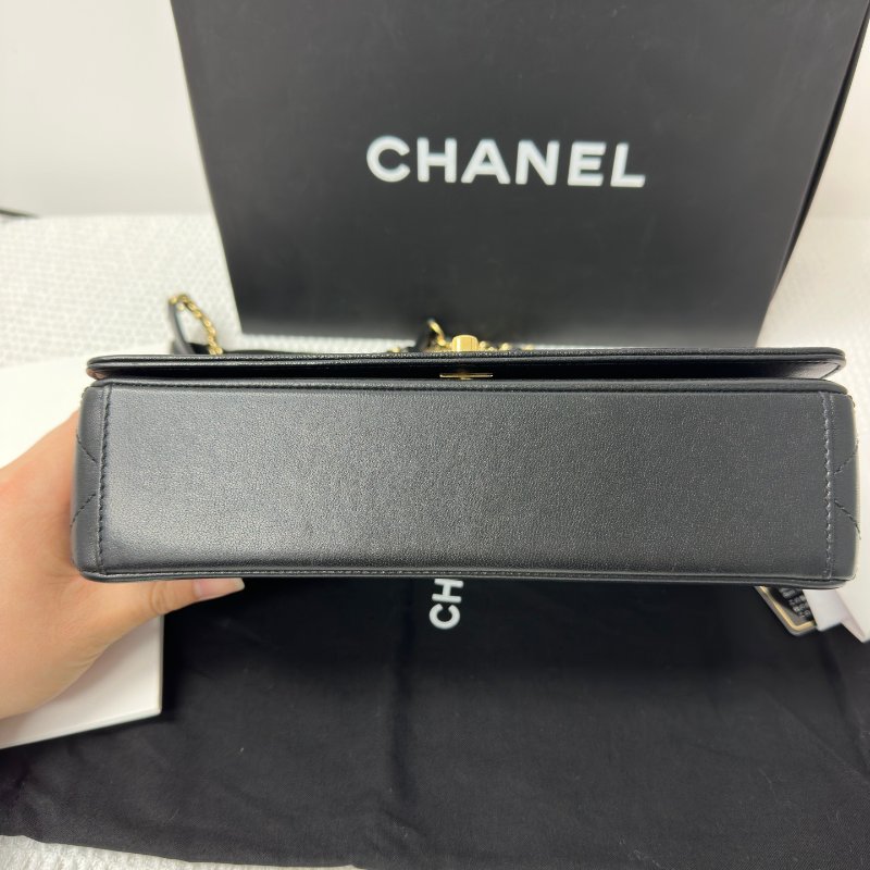 香奈兒/Chanel 雙C琺瑯扣 黑金鏈條包-7