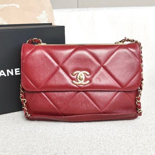 香奈兒/Chanel 紅金TrendyCC 羊皮鏈條肩背包-5