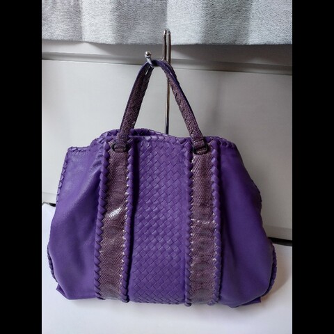 BV 紫皮局部編織拼蛇皮大托特包
