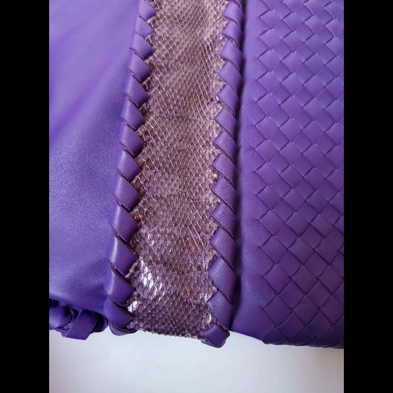 BV 紫皮局部編織拼蛇皮大托特包-6