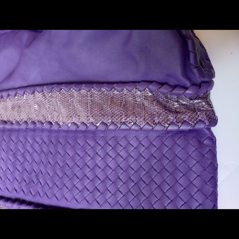 BV 紫皮局部編織拼蛇皮大托特包-9