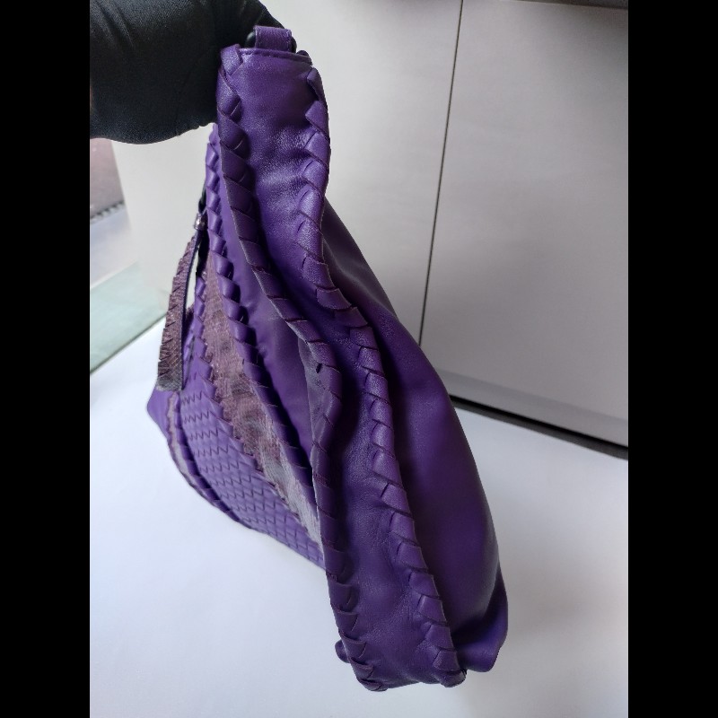 BV 紫皮局部編織拼蛇皮大托特包-10