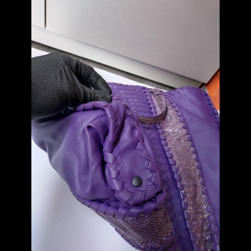 BV 紫皮局部編織拼蛇皮大托特包-11