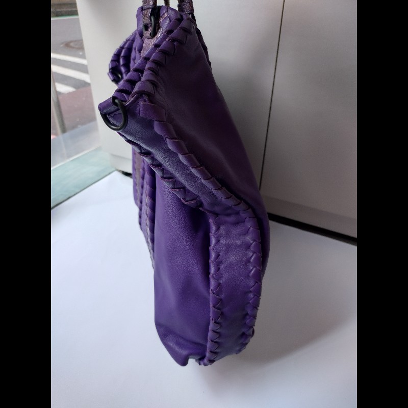 BV 紫皮局部編織拼蛇皮大托特包-13