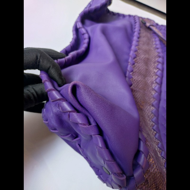 BV 紫皮局部編織拼蛇皮大托特包-15