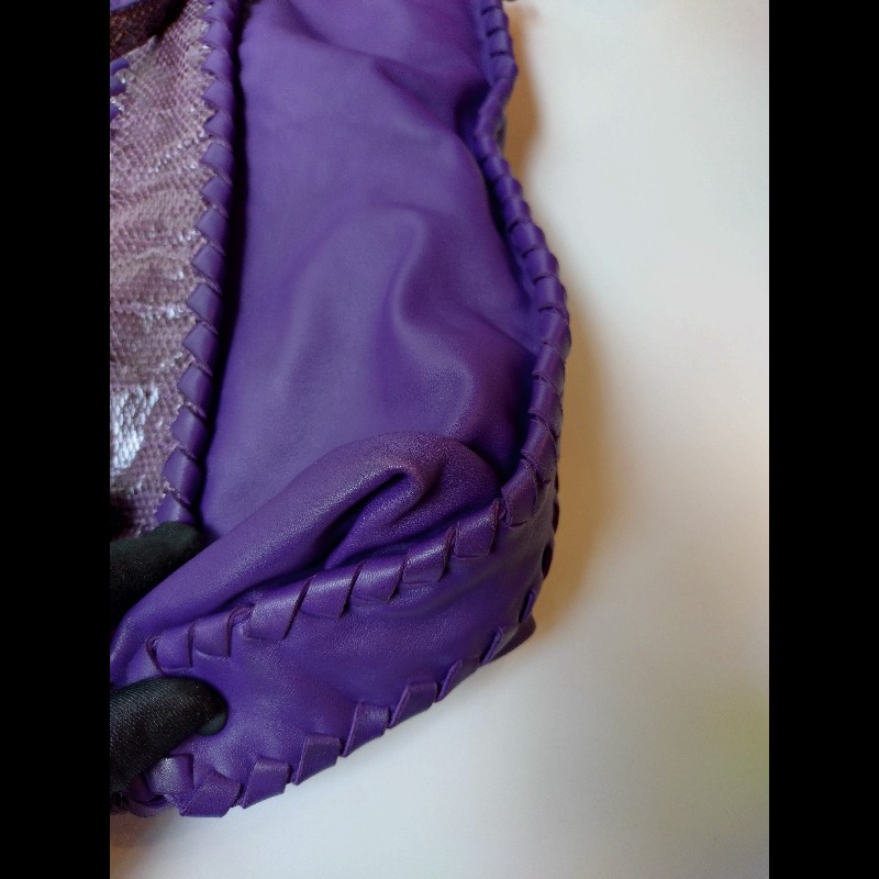 BV 紫皮局部編織拼蛇皮大托特包-16