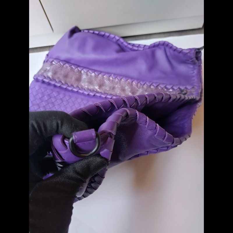 BV 紫皮局部編織拼蛇皮大托特包-28