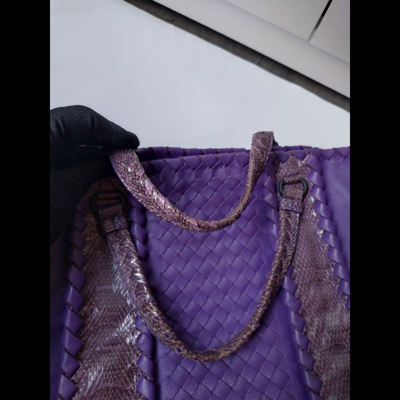 BV 紫皮局部編織拼蛇皮大托特包-31