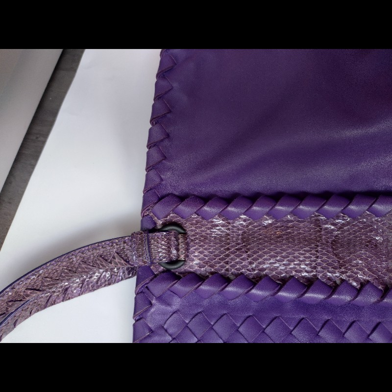 BV 紫皮局部編織拼蛇皮大托特包-32