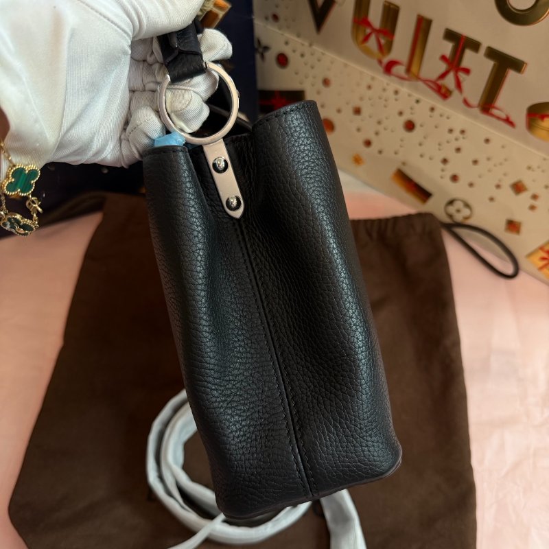 近新品 路易威登/Louis Vuitton 黑銀牛皮CAPUCINES BB 手提包-2