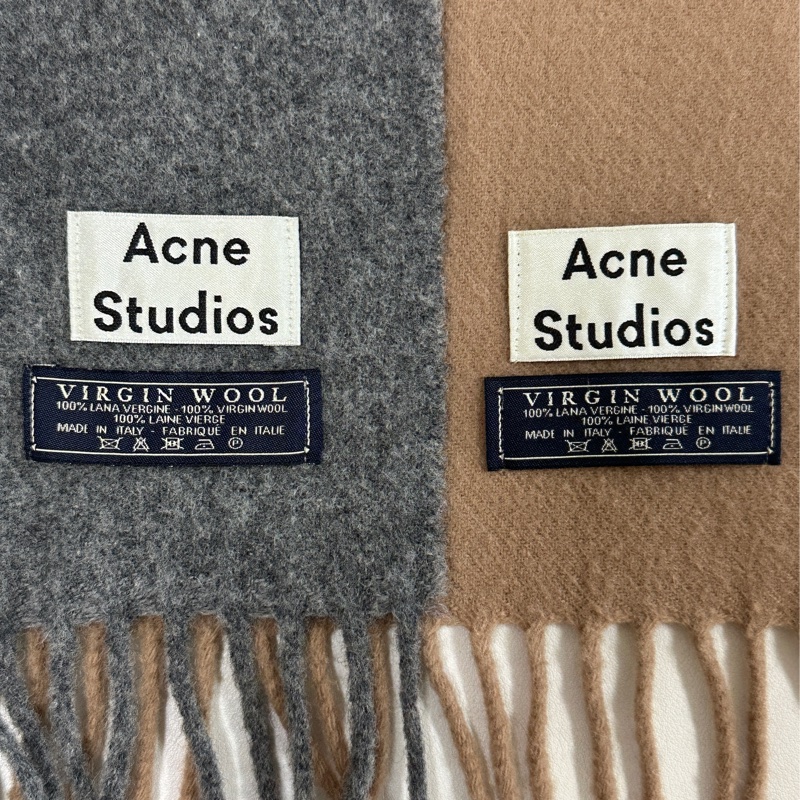 Acne Studios 100%素色羊毛圍巾 灰色/奶茶色-0