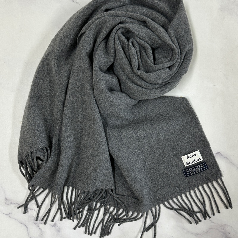 Acne Studios 100%素色羊毛圍巾 灰色/奶茶色-1