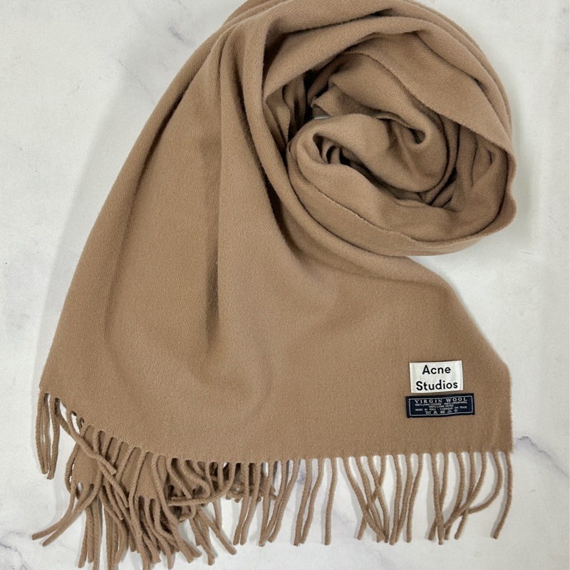 Acne Studios 100%素色羊毛圍巾 灰色/奶茶色-2