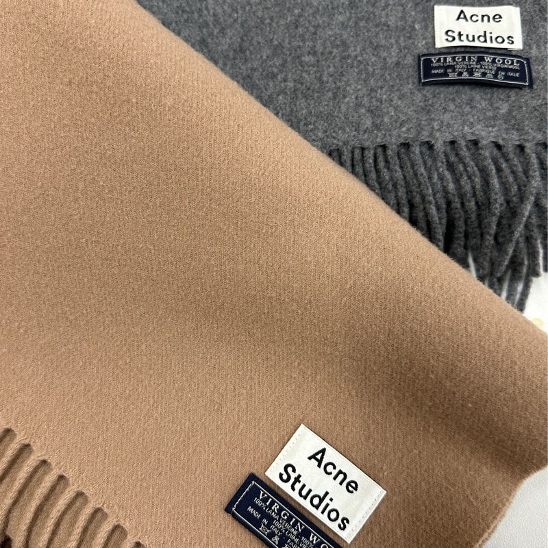 Acne Studios 100%素色羊毛圍巾 灰色/奶茶色-5
