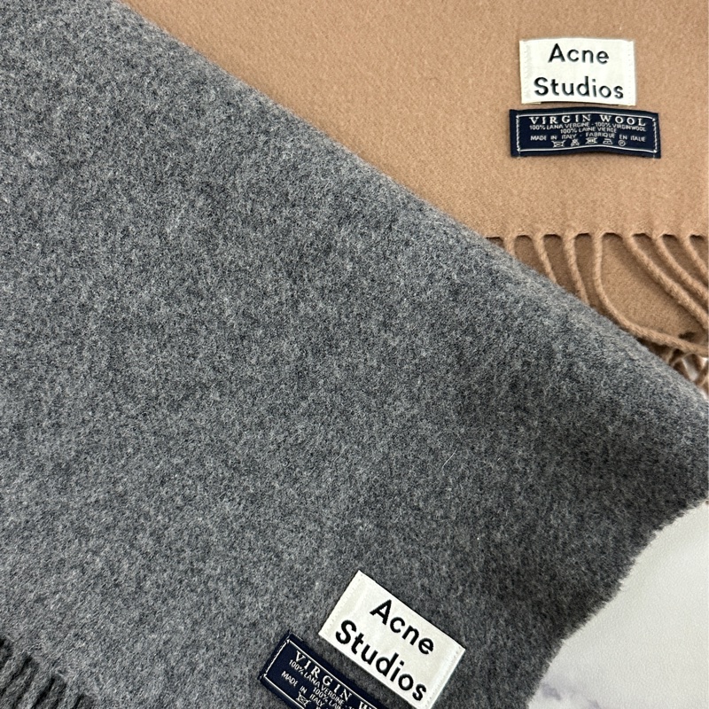 Acne Studios 100%素色羊毛圍巾 灰色/奶茶色-6